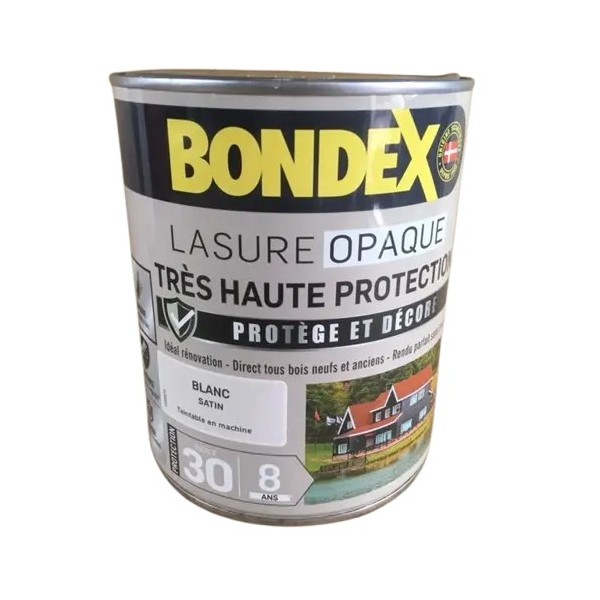LASURE OPAQUE TRÈS HAUTE PROTECTION 8 ANS BONDEX 1L BLANC SATIN