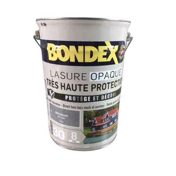 LASURE OPAQUE TRÈS HAUTE PROTECTION INDICE 30 / 8 ANS BONDEX 5L GRIS GRANIT SATIN RAL 7040