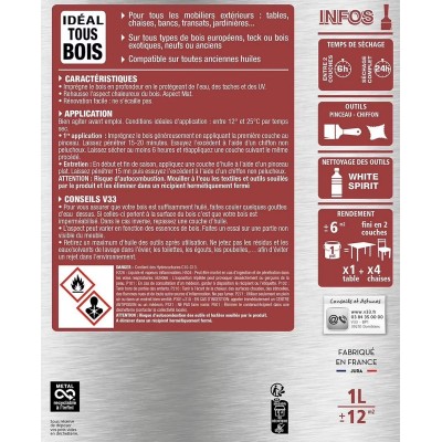 Huile mobiliers V33 teck mat 1 L 3153894927599 V33 20,90 € 10,00 €