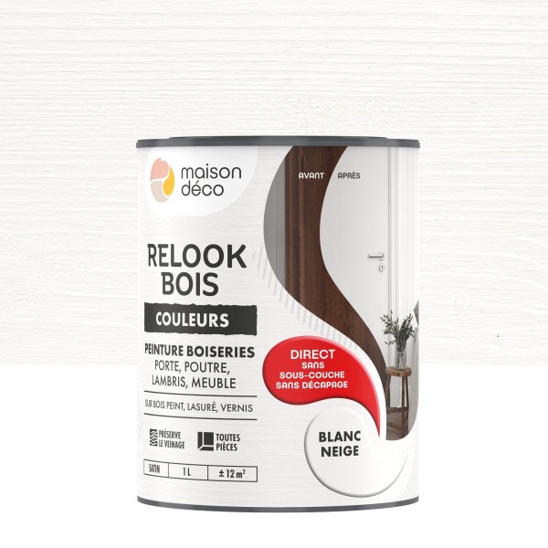 Peinture Relook bois MAISON DECO blanc neige satiné 1L