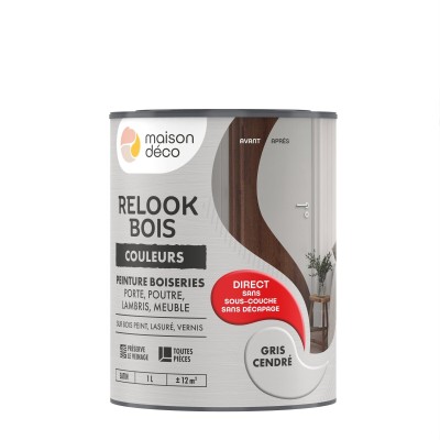 Peinture Relook bois MAISON DECO gris cendré satiné 1L 3700098224957 Maison Déco 28,70 € 15,00 €