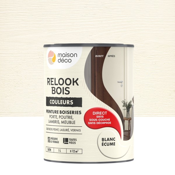 Peinture Relook bois MAISON DECO blanc écume satiné 1L