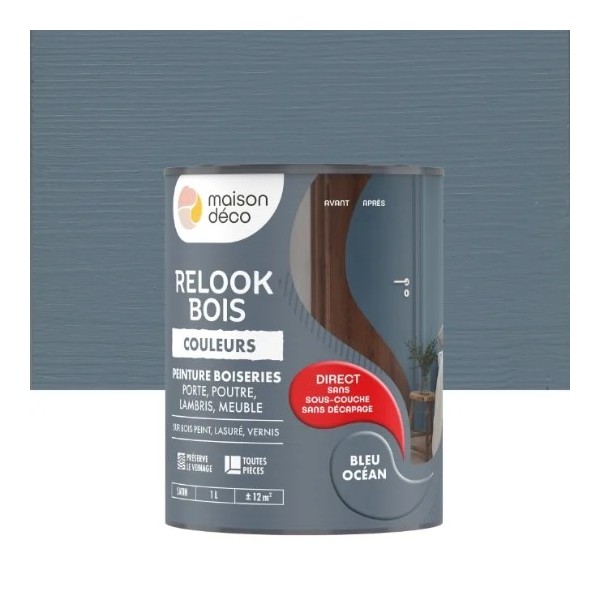 Peinture Relook bois MAISON DECO bleu océan satiné 1L