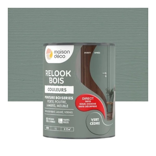 Peinture Relook bois MAISON DECO vert cédre satiné 1L