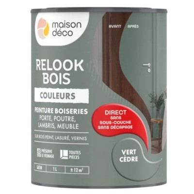 Peinture Relook bois MAISON DECO vert cédre satiné 1L 3700098225008 Maison Déco 28,70 € 15,00 €