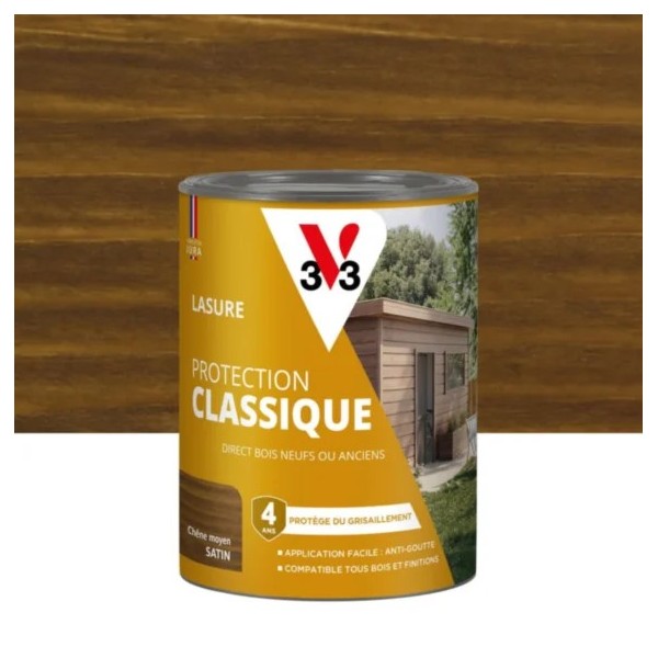 Lasure Protection Classique V33 4 ans chêne moyen satin 0,75 L