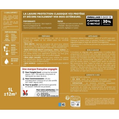 Lasure Protection Classique V33 4 ans chêne moyen satin 0,75 L 3153895225779 V33 16,90 € 10,00 €
