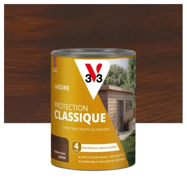 Lasure Protection Classique V33 4 ans chêne foncé satin 0,75 L