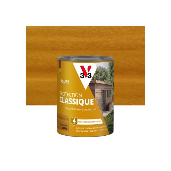 Lasure Protection Classique V33 4 ans chêne doré satin 0,75 L
