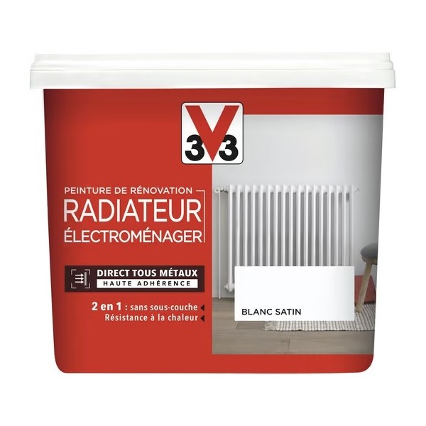 Peinture de rénovation radiateur et électroménager acrylique V33 satin blanc 0,75 L