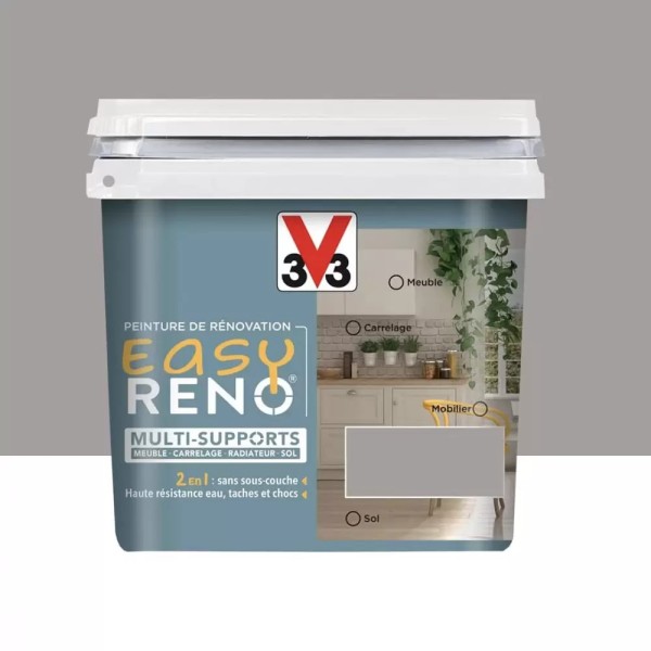 Peinture de rénovation multi-supports V33 Easy Reno gris lune satin 0,75L