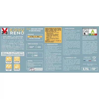 Peinture de rénovation multi-supports V33 Easy Reno gris lune satin 0,75L 3153895115490 V33 43,90 € 13,90 €