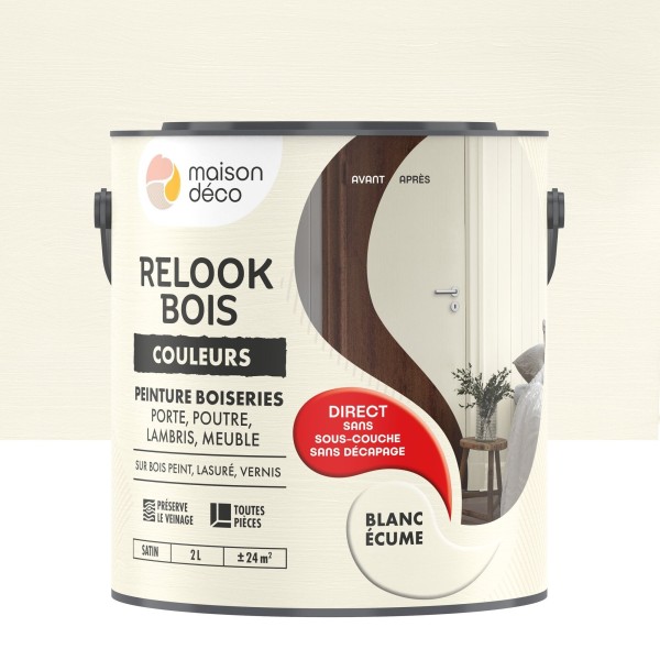 Peinture Relook bois MAISON DECO blanc écume satiné 2L