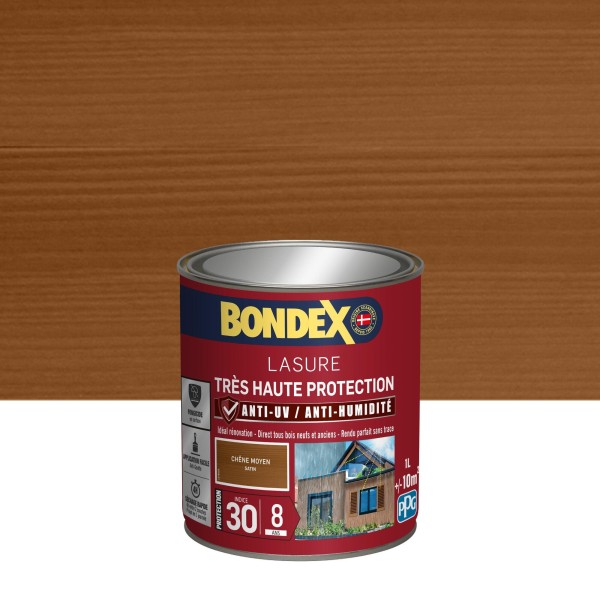 Lasure Bondex Tres Haute Protection 8 Ans Chêne moyen Satiné 1L