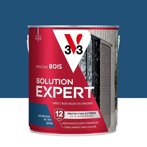 Peinture bois extérieur bleu bretagne satin V33 Solution Expert 2.5L