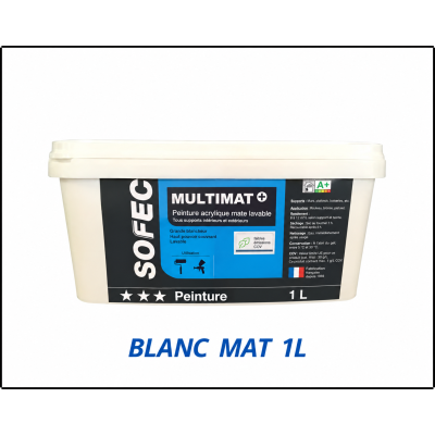 Peinture acrylique mate Intérieur / Extérieur MULTIMAT+ SOFEC blanc 1L  Sofec 15,00 € 15,00 €