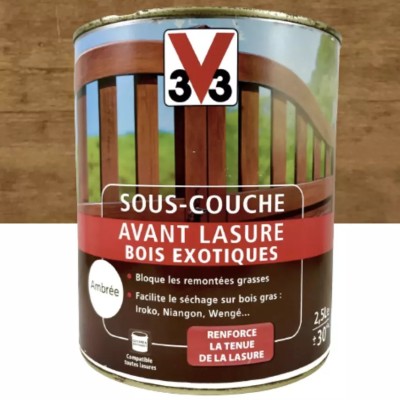 Sous-couche pour bois exotiques V33 avant lasure ou peinture 2,5 L 3153890052714 V33 59,90 € 10,00 € Sous-couche pour bois exotiques V33 avant lasure ou peinture 2,5 L 3153890052714 V33 59,90 € 10,00 €