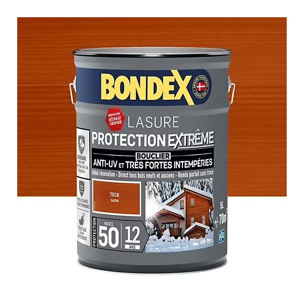 Lasure protection extrême indice 50 / 12 ANS BONDEX TECK SATIN 5L