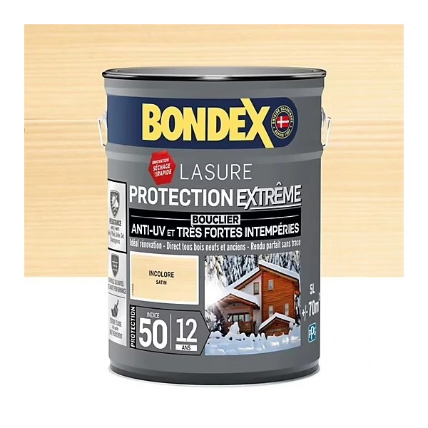 Lasure protection extrême indice 50 / 12 ANS BONDEX INCOLORE SATIN 5L