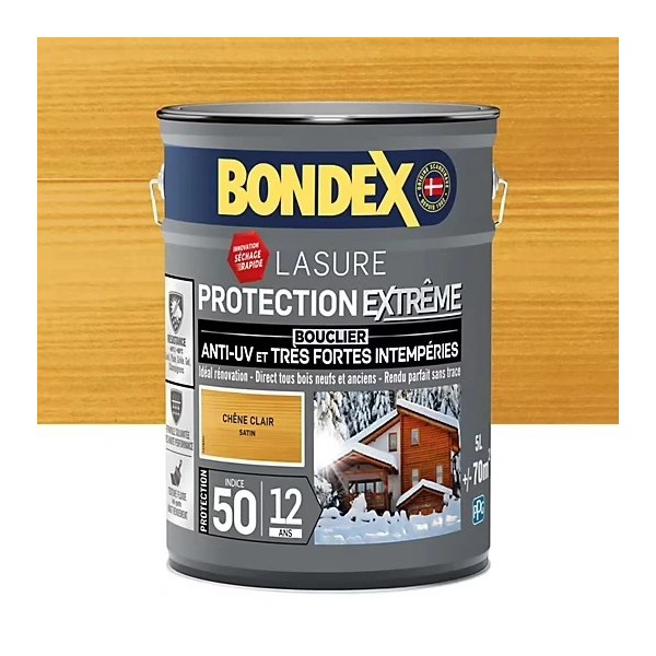 Lasure protection extrême indice 50 / 12 ANS BONDEX CHENE CLAIR SATIN 5L