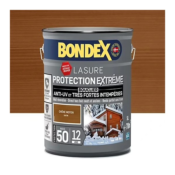 Lasure protection extrême indice 50 / 12 ANS BONDEX CHENE MOYEN SATIN 5L