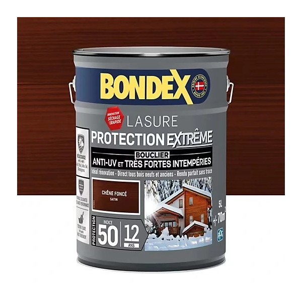 Lasure protection extrême indice 50 / 12 ANS BONDEX CHENE FONCE SATIN 5L