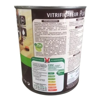 Vitrificateur Pur-Protect longue durée V33 incolore mat 0,75L 3153890136025 V33 9,90 € 9,90 € Vitrificateur Pur-Protect longue durée V33 incolore mat 0,75L 3153890136025 V33 9,90 € 9,90 €